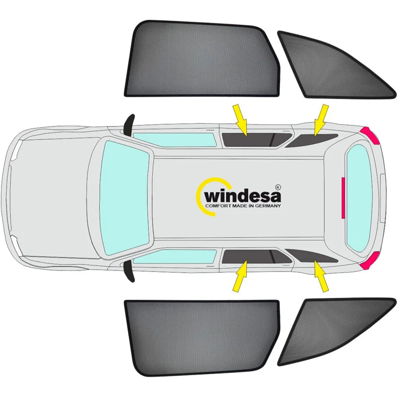 SunClip Zicht- & Zonwering passend voor Mercedes V-Klasse W447 (Lange wielbasis) 2014-2024 met uitzetbare ruiten