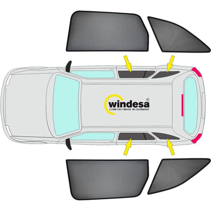 SunClip Zicht- & Zonwering passend voor Mercedes V-Klasse W447 (Lange wielbasis) 2014-2024 met uitzetbare ruiten